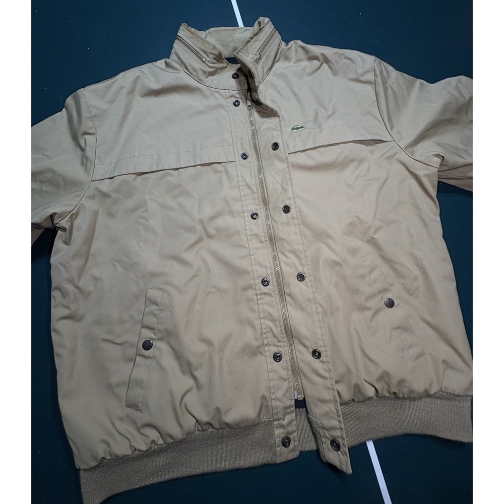 Vintage 70s Izod Lacoste Bomber Jacket Mens XL Beige Fleece Lined Packable Hood - Picture 10 of 16